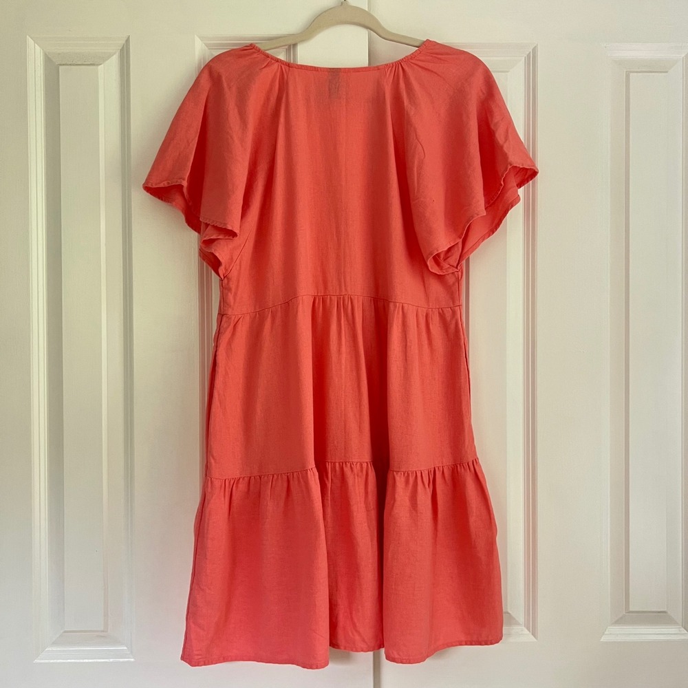 Universal Thread Coral Linen Blend Tiered V-Neck Coastal Cottage Mini Dress S - Picture 7 of 8